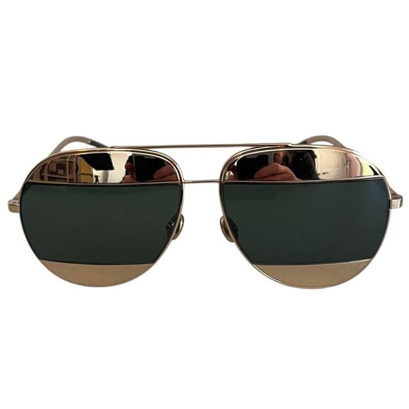 Christian Dior Split 1 Aviator Sun Glasses Shades 00085 Made In Italy Gold Green - Picture 3 of 12